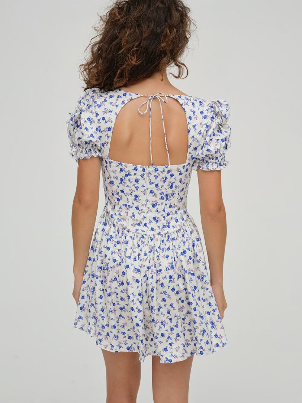 For Love & Lemons Paulina Puff-Sleeve Mini Dress | Blue Floral | Small | NWT - Picture 4 of 4